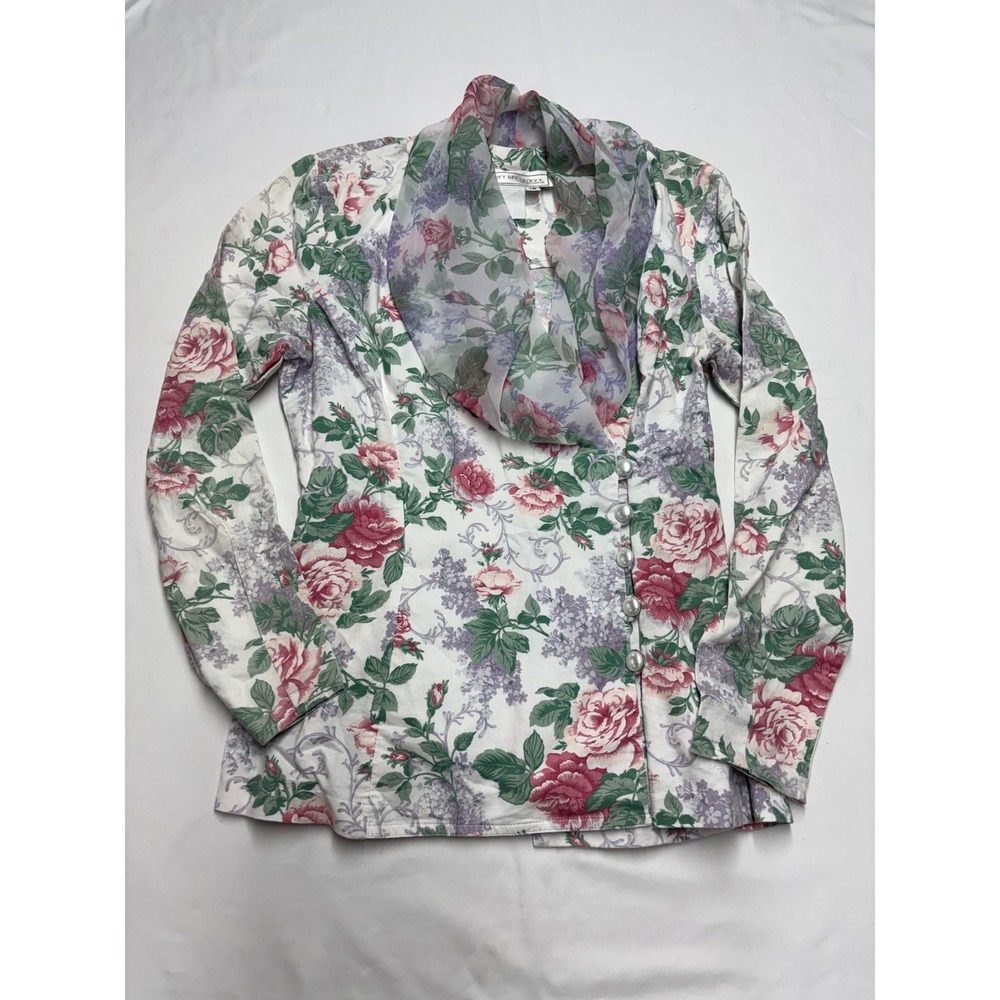 Scott McClintock Vintage Floral Asymmetrical Button Blazer Cowl Neck Pink 10